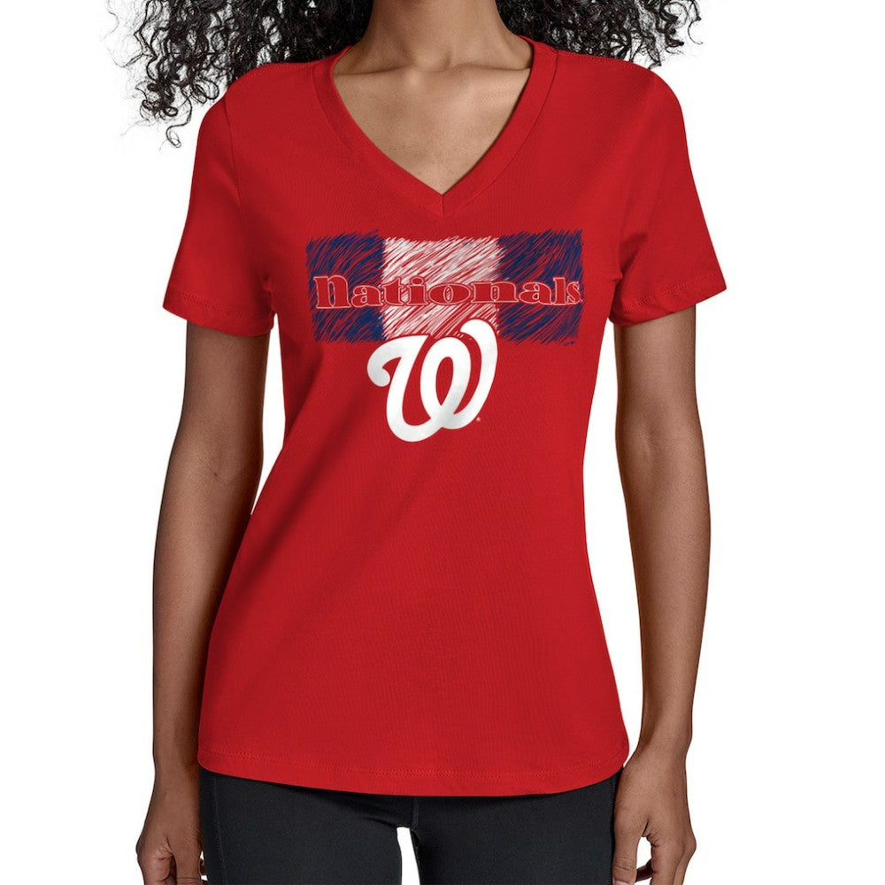 Washington Nationals Starter Women's Team Color Shading V-Neck T-Shirt Sale