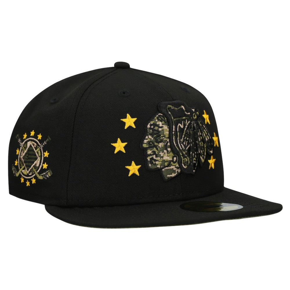 Chicago Blackhawks New Era Military Appreciation Digital Camo Stars 59FIFTY Fitted Hat - Black | New Era Clearance