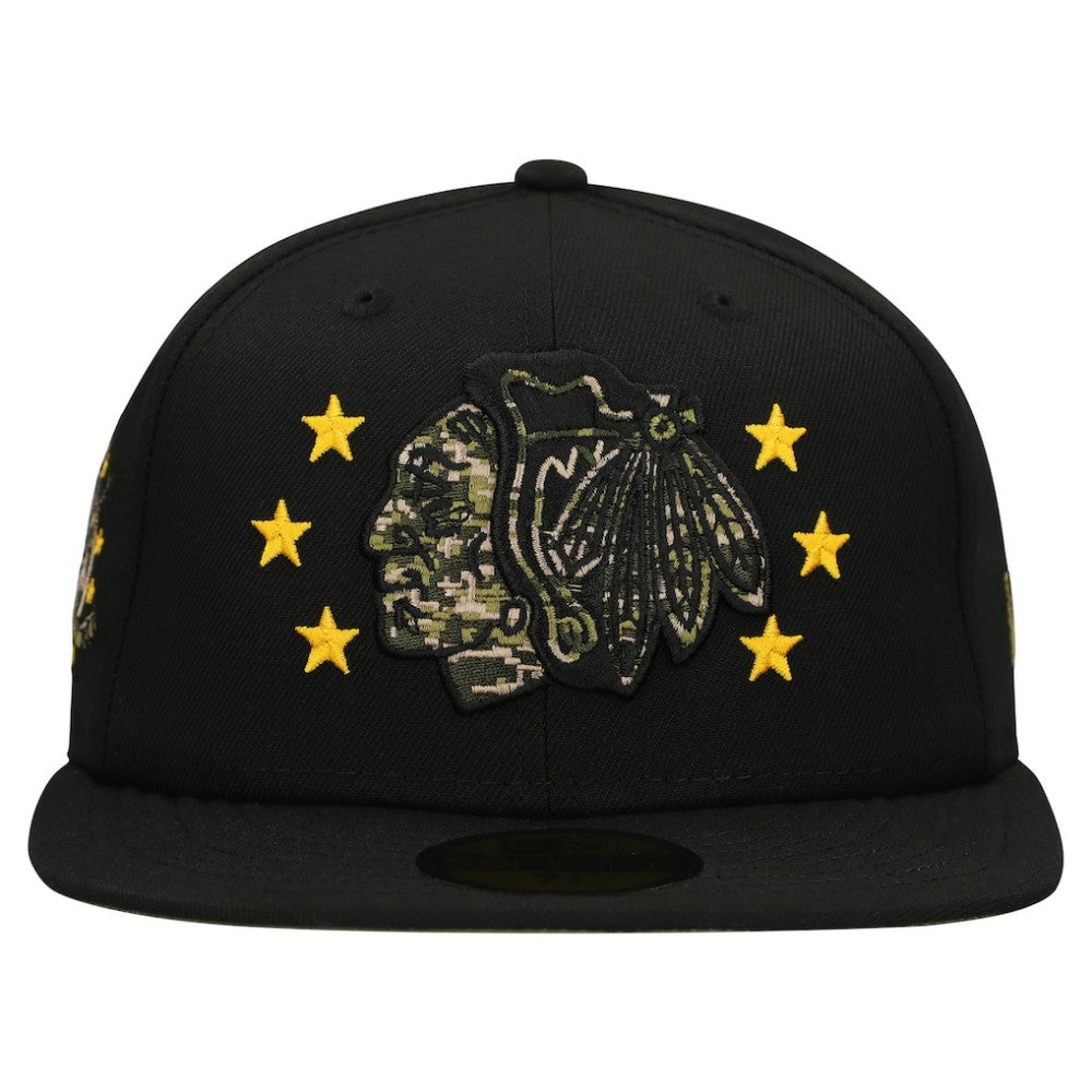 Chicago Blackhawks New Era Military Appreciation Digital Camo Stars 59FIFTY Fitted Hat - Black | New Era Clearance