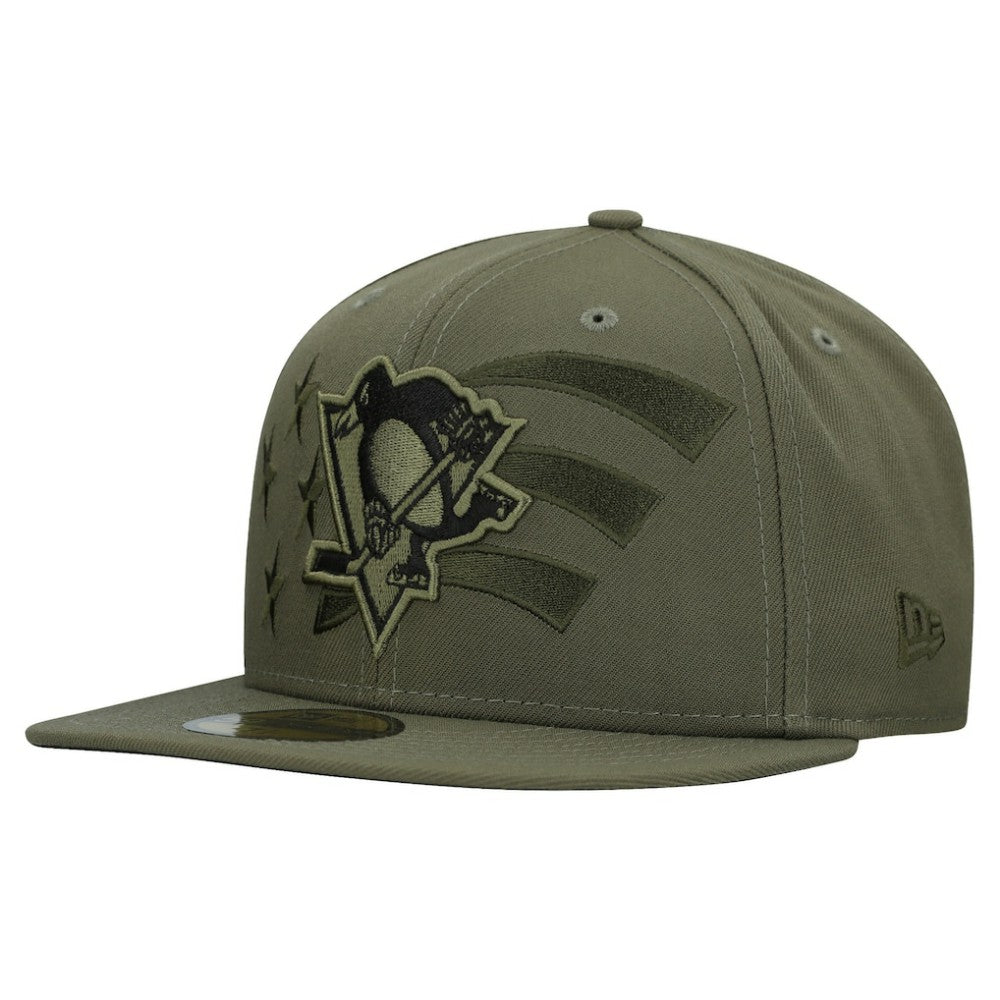 Pittsburgh Penguins New Era Military Appreciation Flag 59FIFTY Fitted Hat - Olive | New Era Lifestyle