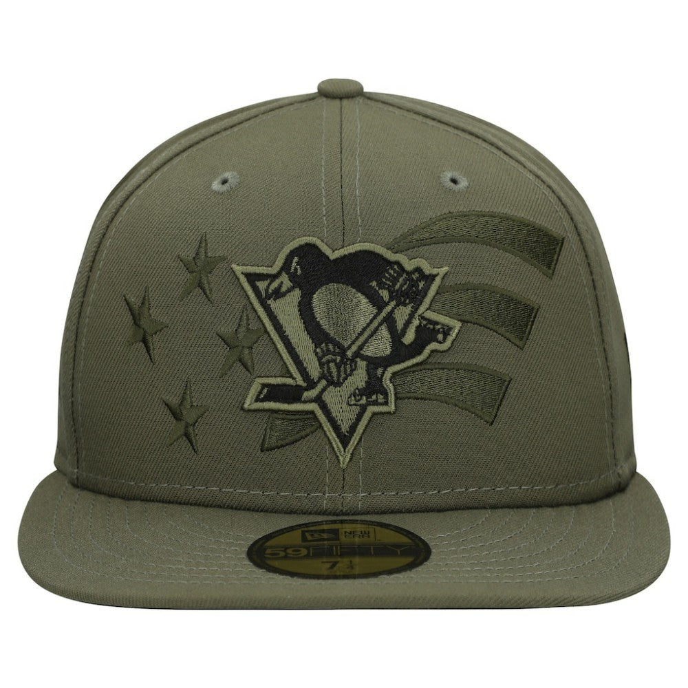 Pittsburgh Penguins New Era Military Appreciation Flag 59FIFTY Fitted Hat - Olive | New Era Lifestyle