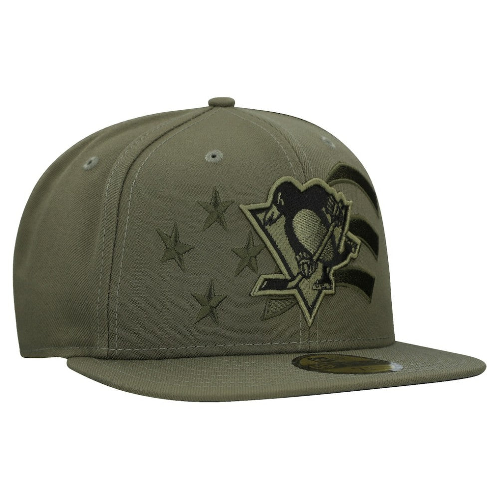 Pittsburgh Penguins New Era Military Appreciation Flag 59FIFTY Fitted Hat - Olive | New Era Lifestyle