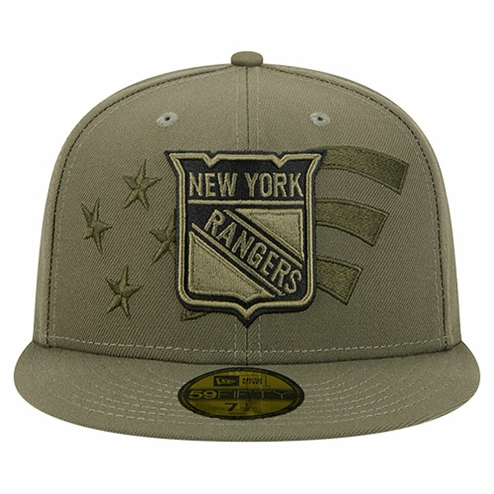 New York Rangers New Era Military Appreciation Flag 59FIFTY Fitted Hat - Olive | New Era Clearance