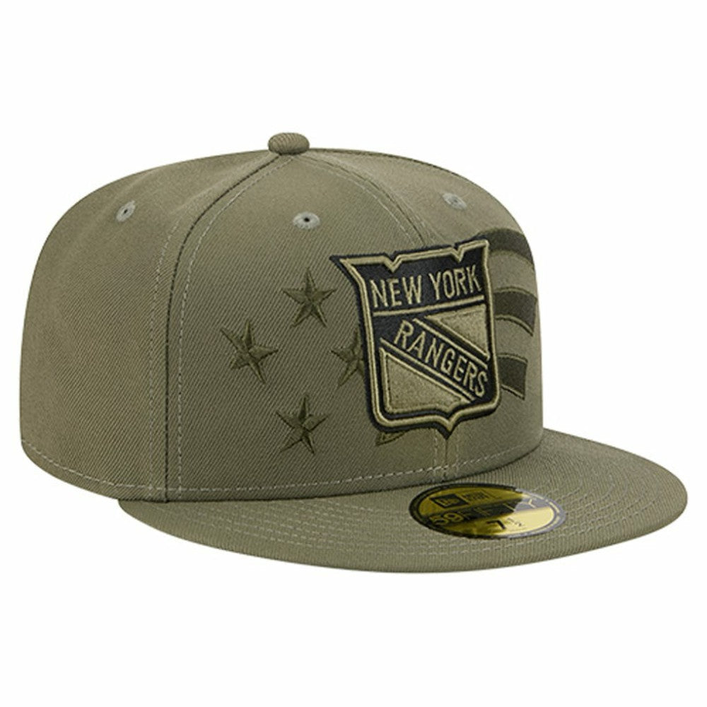 New York Rangers New Era Military Appreciation Flag 59FIFTY Fitted Hat - Olive | New Era Clearance
