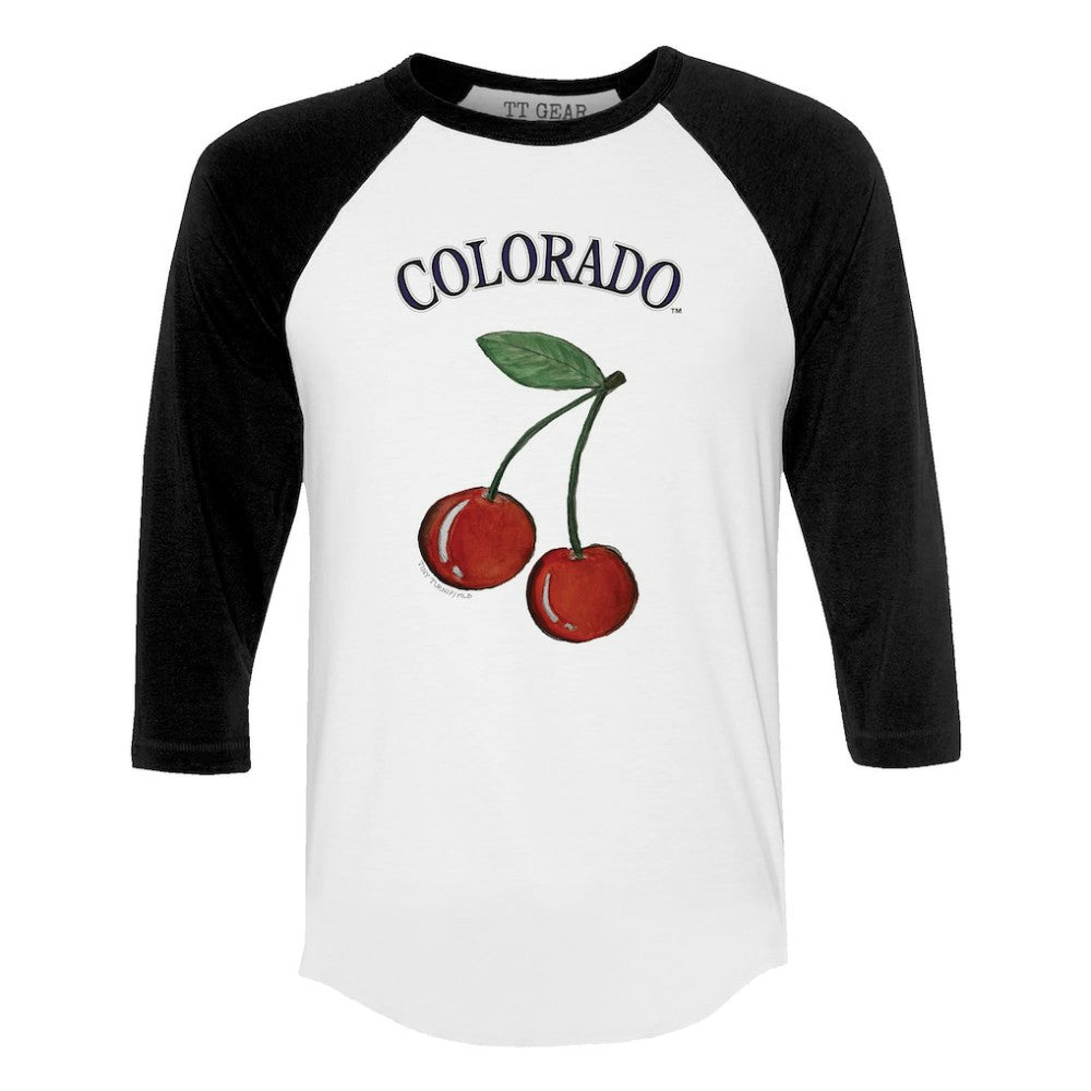 Colorado Rockies Tiny Turnip Women's Cherries 3/4-Sleeve Raglan Baseball T-Shirt Sale