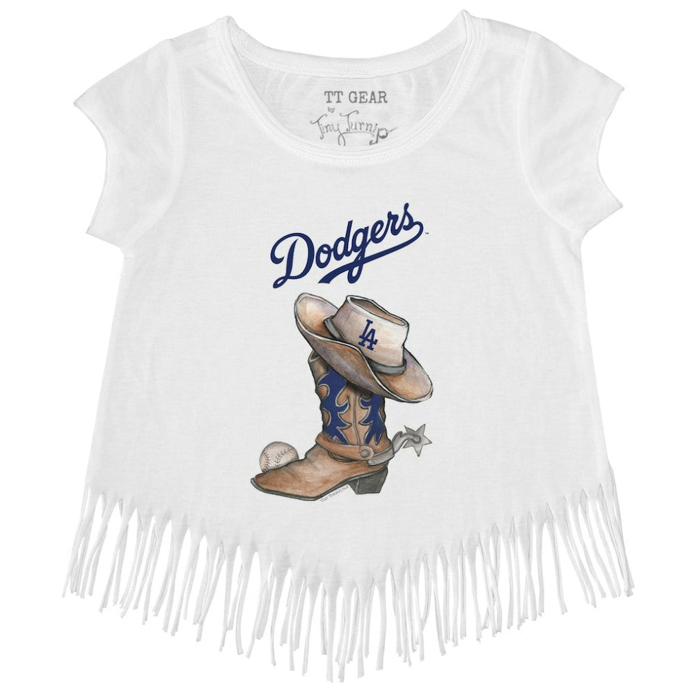 Los Angeles Dodgers Tiny Turnip Girls Youth Cowboy Boot Fringe T-Shirt Discount