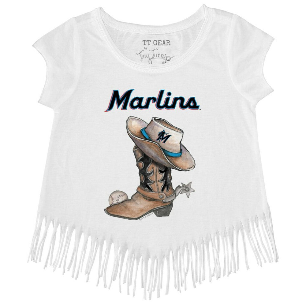 Miami Marlins Tiny Turnip Girls Youth Cowboy Boot Fringe T-Shirt Online