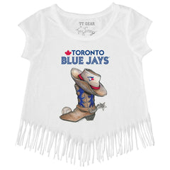 Toronto Blue Jays Tiny Turnip Girls Youth Cowboy Boot Fringe T-Shirt Outlet