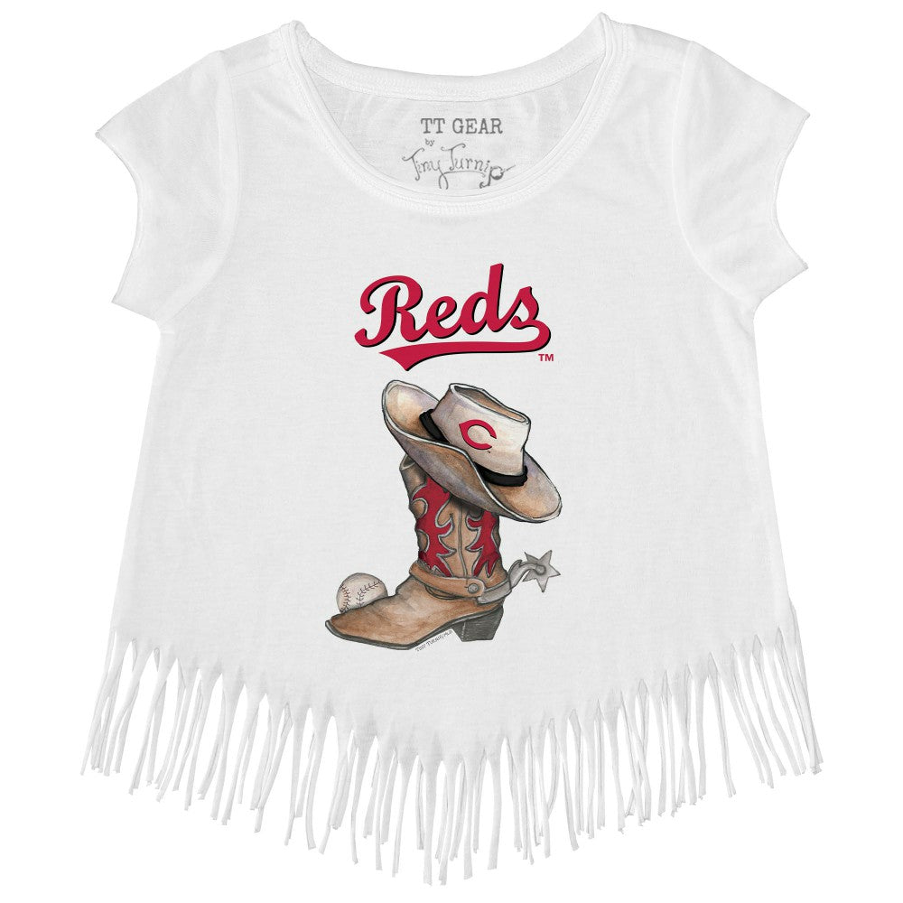 Cincinnati Reds Tiny Turnip Girls Youth Cowboy Boot Fringe T-Shirt Online