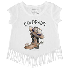 Colorado Rockies Tiny Turnip Girls Youth Cowboy Boot Fringe T-Shirt Outlet