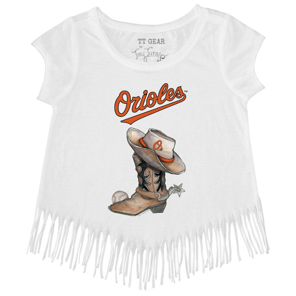 Baltimore Orioles Tiny Turnip Girls Youth Cowboy Boot Fringe T-Shirt Near Me