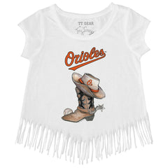 Baltimore Orioles Tiny Turnip Girls Youth Cowboy Boot Fringe T-Shirt Near Me