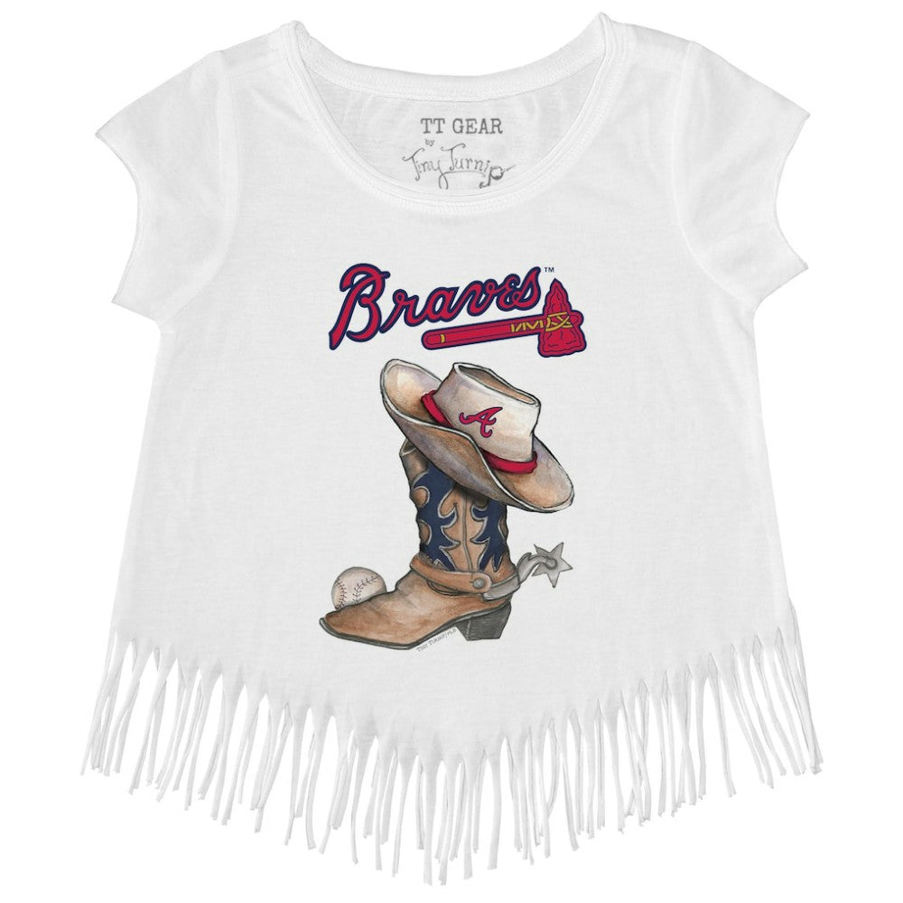 Atlanta Braves Tiny Turnip Girls Youth Cowboy Boot Fringe T-Shirt for sale