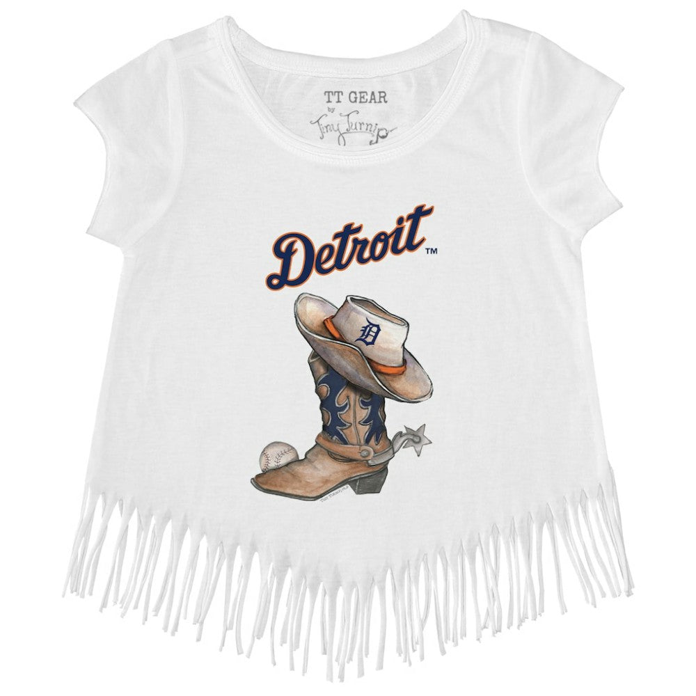 Detroit Tigers Tiny Turnip Girls Youth Cowboy Boot Fringe T-Shirt Discount