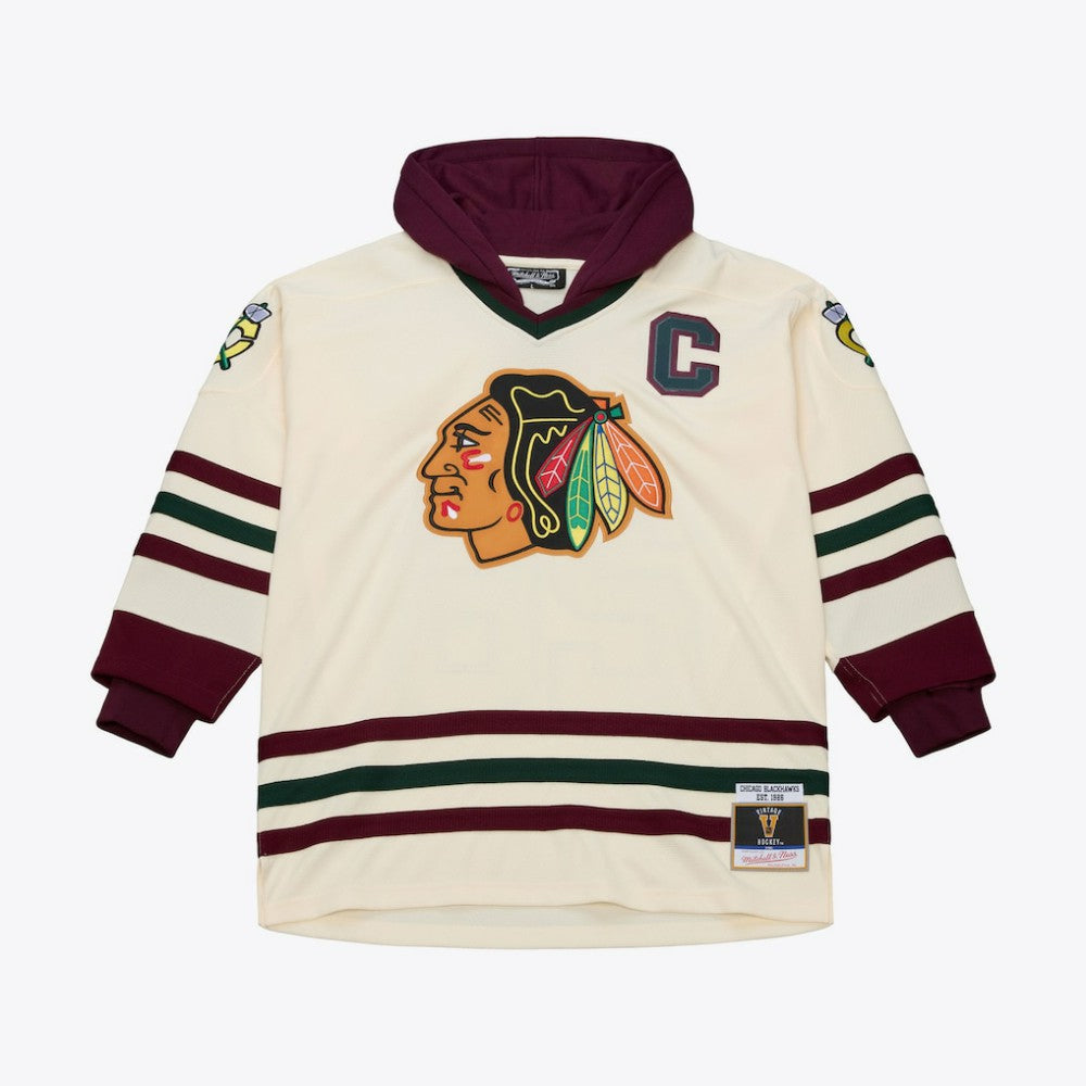 Chicago Blackhawks Mitchell & Ness x Just Don Jersey Hoodie - Cream | NHL sale