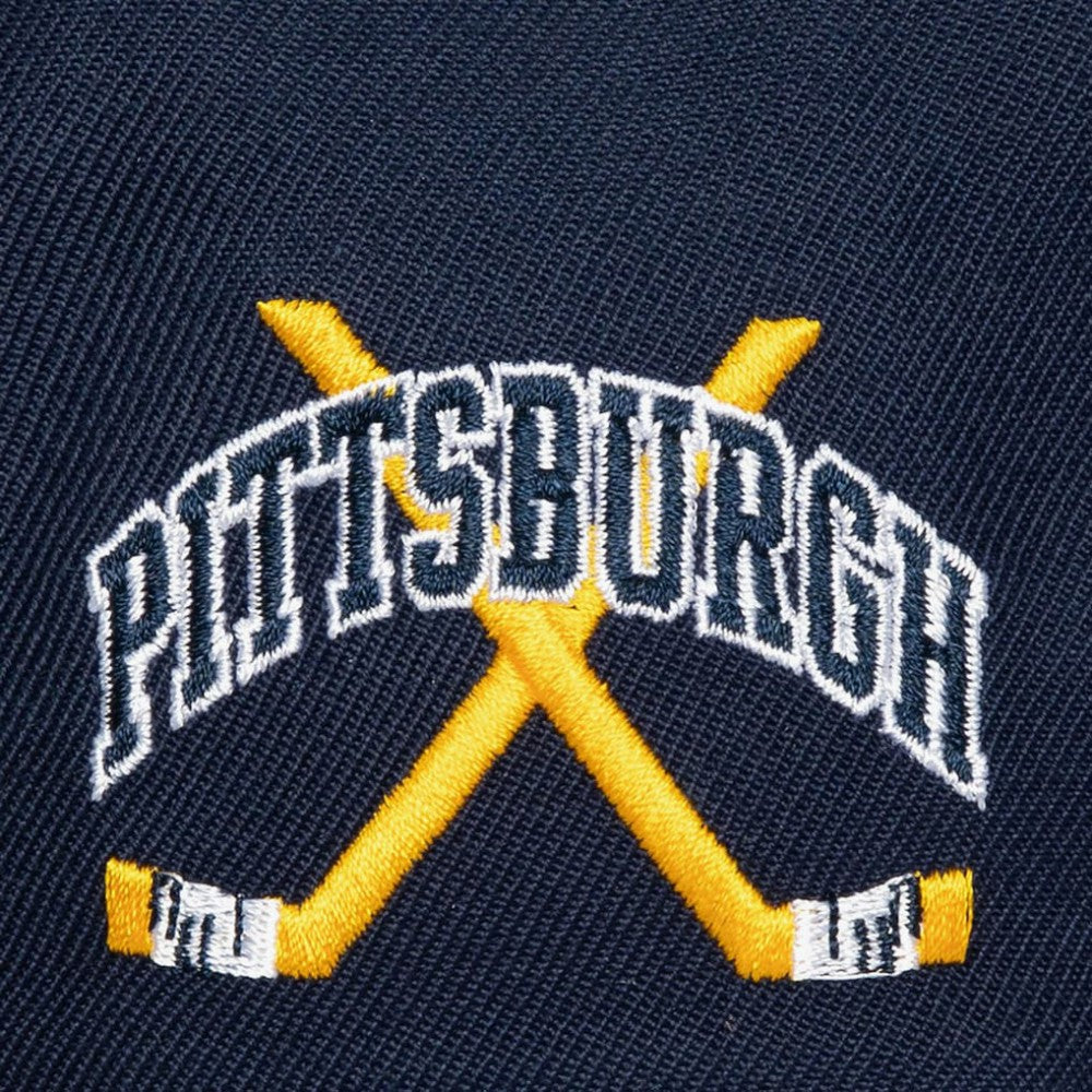 Pittsburgh Penguins Mitchell & Ness x Just Don Wave Script Pro Strapback Hat - Navy/Gold | NHL near me