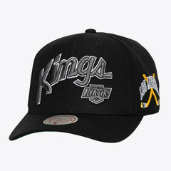 Los Angeles Kings Mitchell & Ness x Just Don Wave Script Pro Strapback Hat - Black | NHL Lifestyle