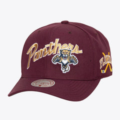 Florida Panthers Mitchell & Ness x Just Don Wave Script Pro Strapback Hat - Maroon | NHL Lifestyle