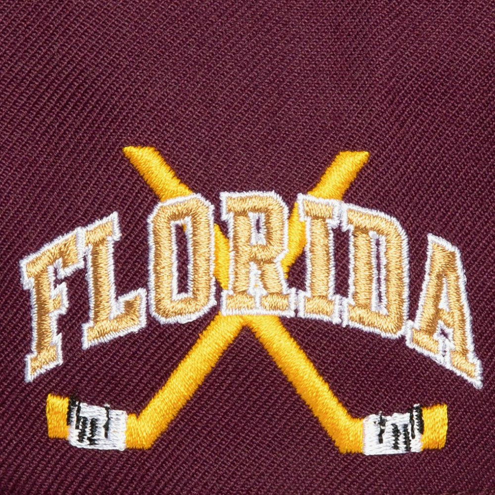 Florida Panthers Mitchell & Ness x Just Don Wave Script Pro Strapback Hat - Maroon | NHL Lifestyle