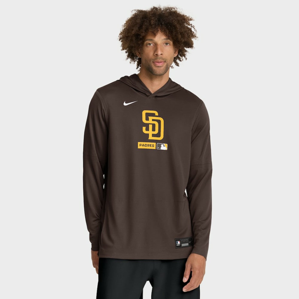 San Diego Padres Nike Authentic Collection Dri-FIT Long Sleeve Hooded T-Shirt Outlet