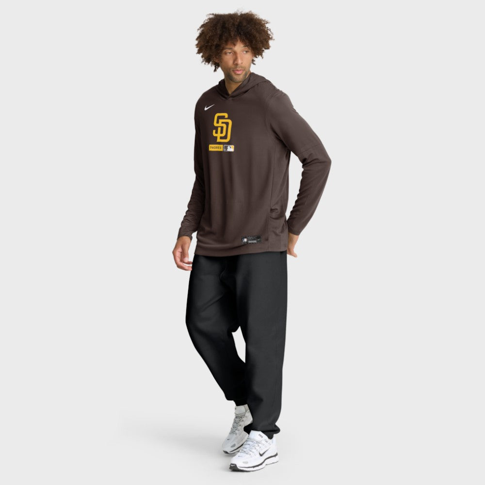 San Diego Padres Nike Authentic Collection Dri-FIT Long Sleeve Hooded T-Shirt Outlet