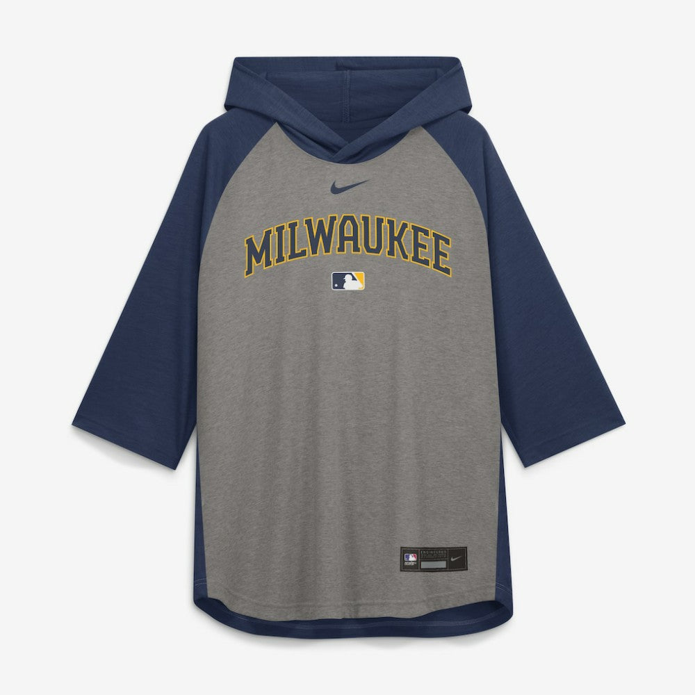 Milwaukee Brewers Nike Authentic Collection Flux Dri-FIT Raglan 3/4-Sleeve Hooded T-Shirt Outlet