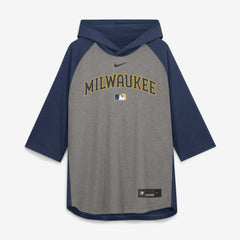 Milwaukee Brewers Nike Authentic Collection Flux Dri-FIT Raglan 3/4-Sleeve Hooded T-Shirt Outlet