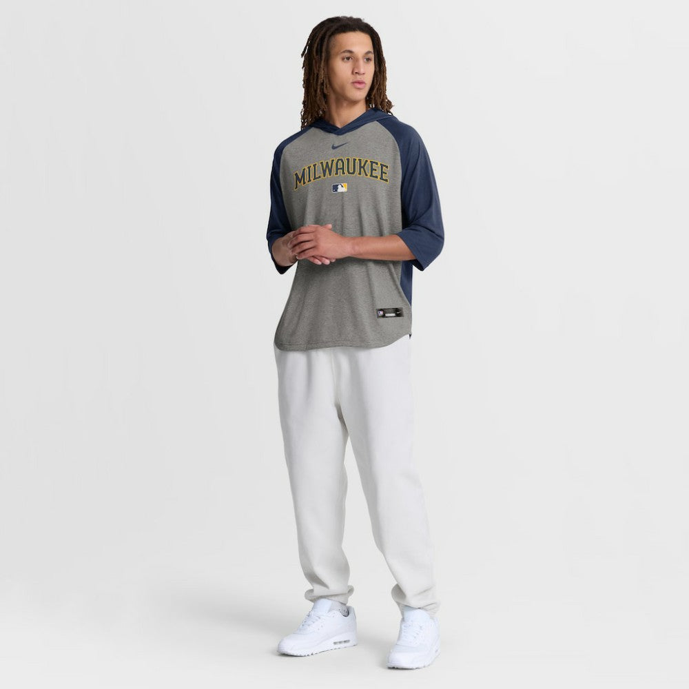 Milwaukee Brewers Nike Authentic Collection Flux Dri-FIT Raglan 3/4-Sleeve Hooded T-Shirt Outlet