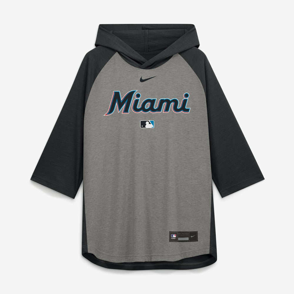 Miami Marlins Nike Authentic Collection Flux Dri-FIT Raglan 3/4-Sleeve Hooded T-Shirt Outlet