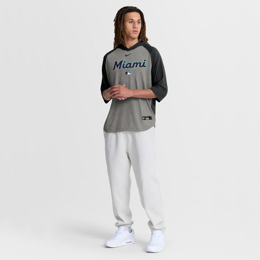 Miami Marlins Nike Authentic Collection Flux Dri-FIT Raglan 3/4-Sleeve Hooded T-Shirt Outlet