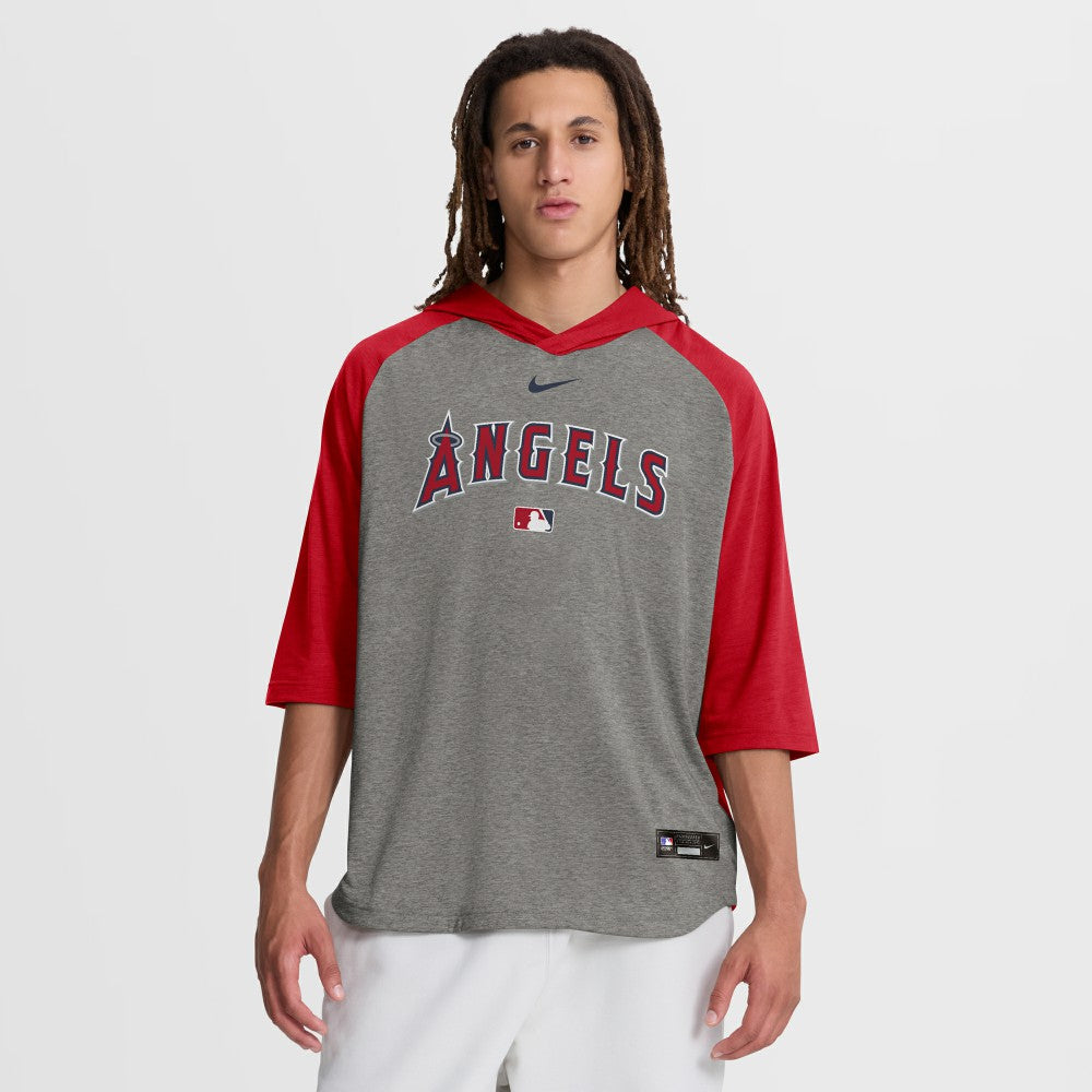 Los Angeles Angels Nike Authentic Collection Flux Dri-FIT Raglan 3/4-Sleeve Hooded T-Shirt Outlet
