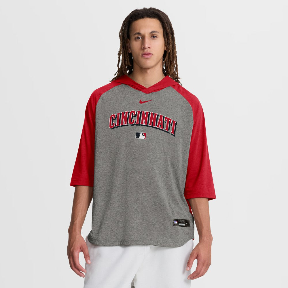 Cincinnati Reds Nike Authentic Collection Flux Dri-FIT Raglan 3/4-Sleeve Hooded T-Shirt for sale