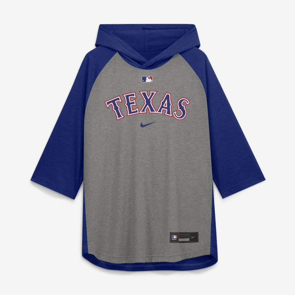 Texas Rangers Nike Authentic Collection Flux Dri-FIT Raglan 3/4-Sleeve Hooded T-Shirt Outlet
