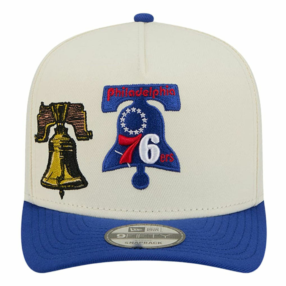 New Era Philadelphia 76ers Illustrated Mascot 2-Toned Pre-Curved A-Frame 9FIFTY Adjustable Hat Cream