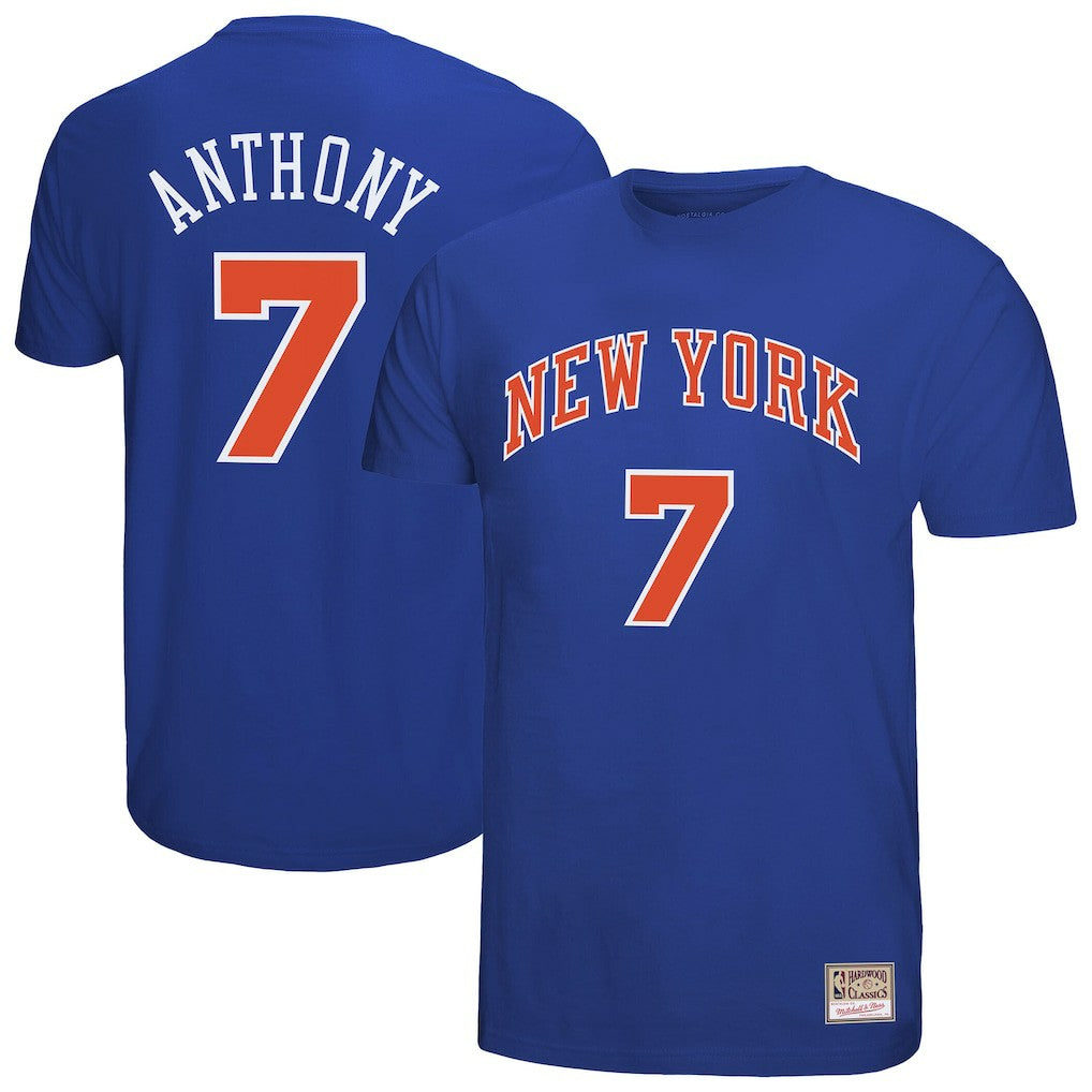 Mitchell & Ness Carmelo Anthony New York Knicks Hardwood Classics Retro Name & Number T-Shirt Royal