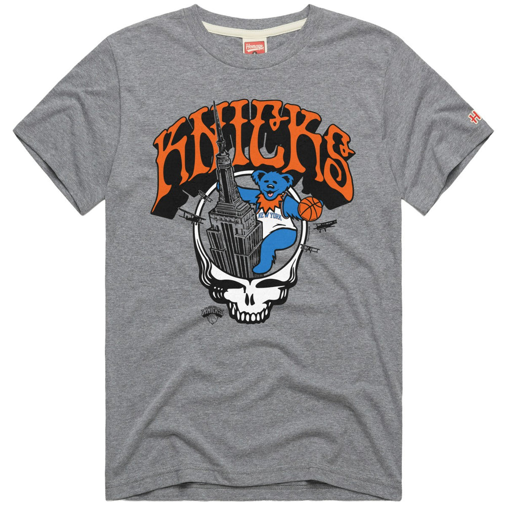 New York Knicks x Grateful Dead Homage Skull Tri-Blend T-Shirt Gray