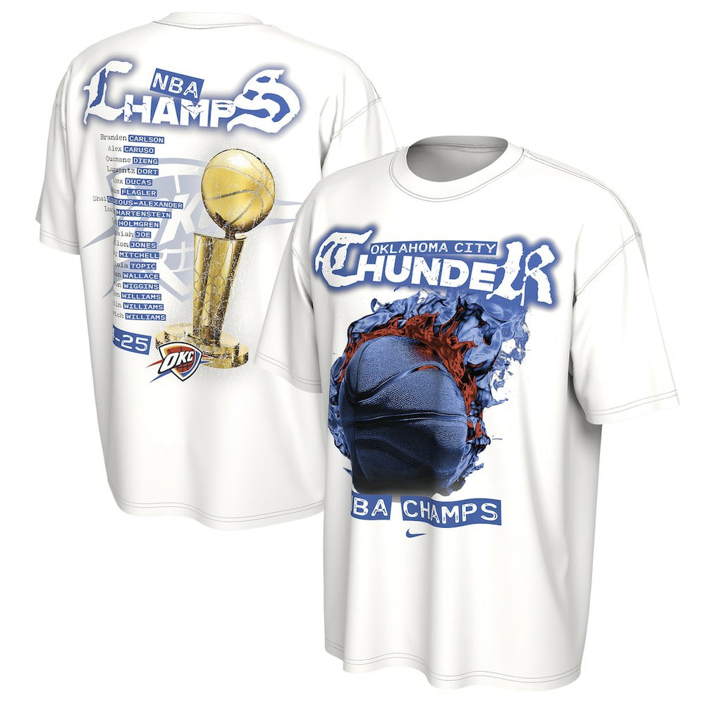 Nike Oklahoma City Thunder Unisex 2025 NBA Finals Champions Celebration Parade Roster T-Shirt White