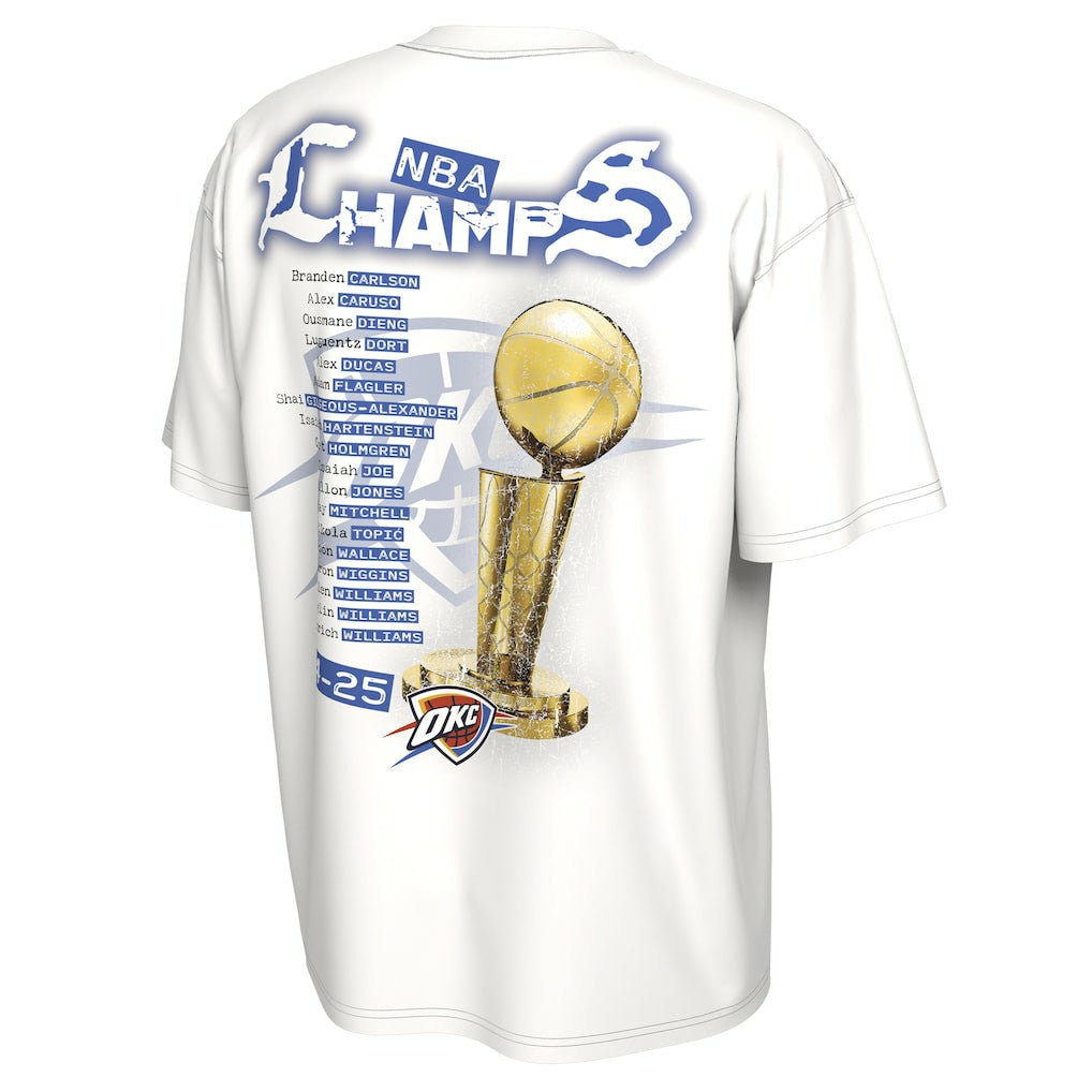 Nike Oklahoma City Thunder Unisex 2025 NBA Finals Champions Celebration Parade Roster T-Shirt White