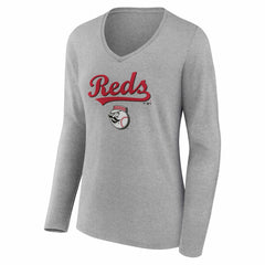 Cincinnati Reds Women's Team Lockup Long Sleeve V-Neck T-Shirt Outlet