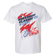 Cincinnati Reds vs. Atlanta Braves The Wild Collective Women's 2025 Speedway Classic Flags T-Shirt for sale