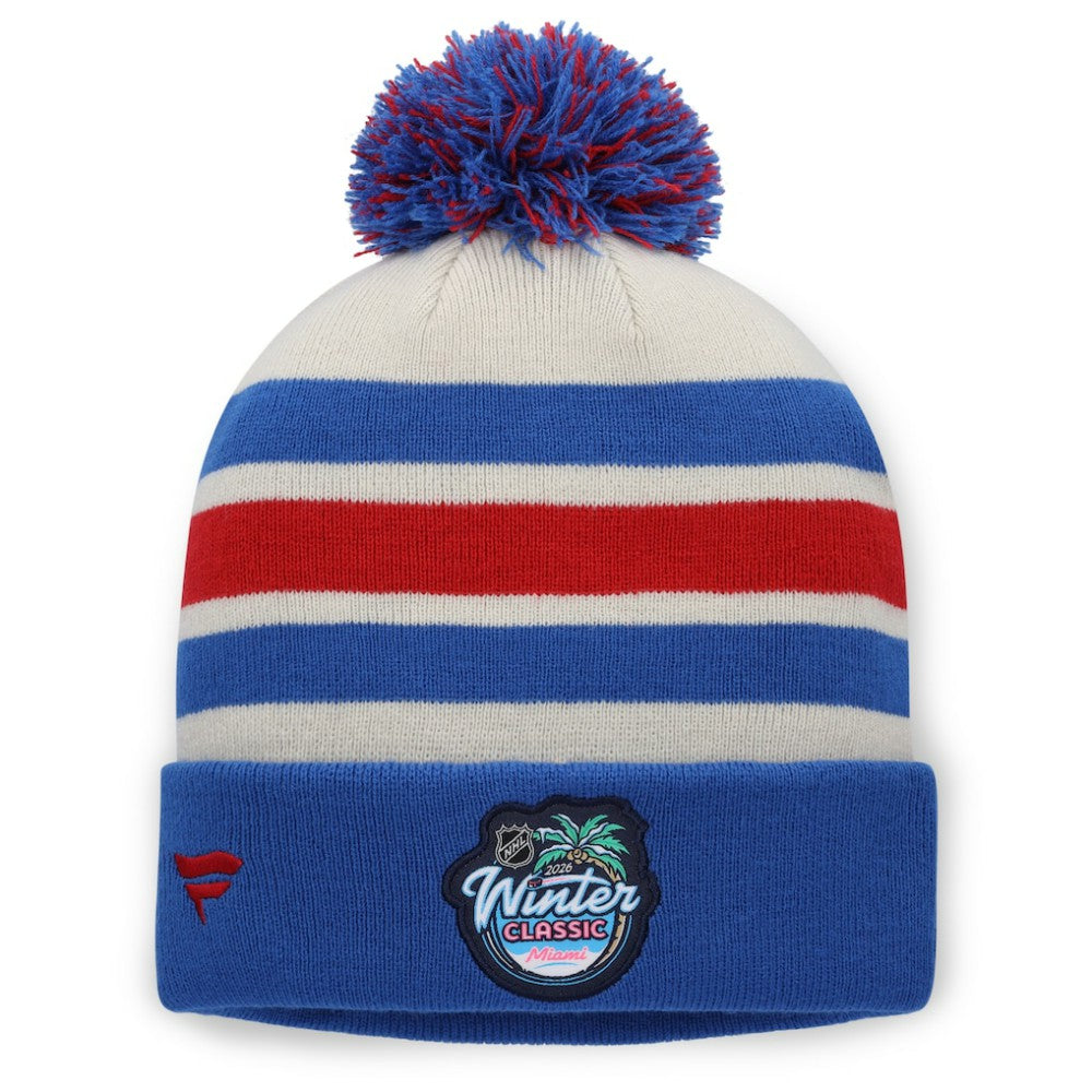 New York Rangers Fanatics 2026 NHL Winter Classic Cuffed Pom Knit Hat - Cream/Blue | Fanatics Clearance