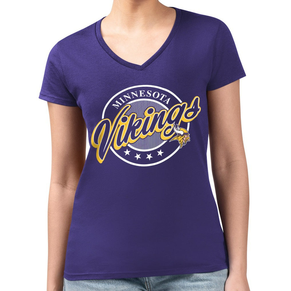 Minnesota Vikings G-III 4Her by Carl Banks Women's Super-Slim Fit Lightweight Pinstripe Circle V-Neck T-Shirt - Purple - NFL