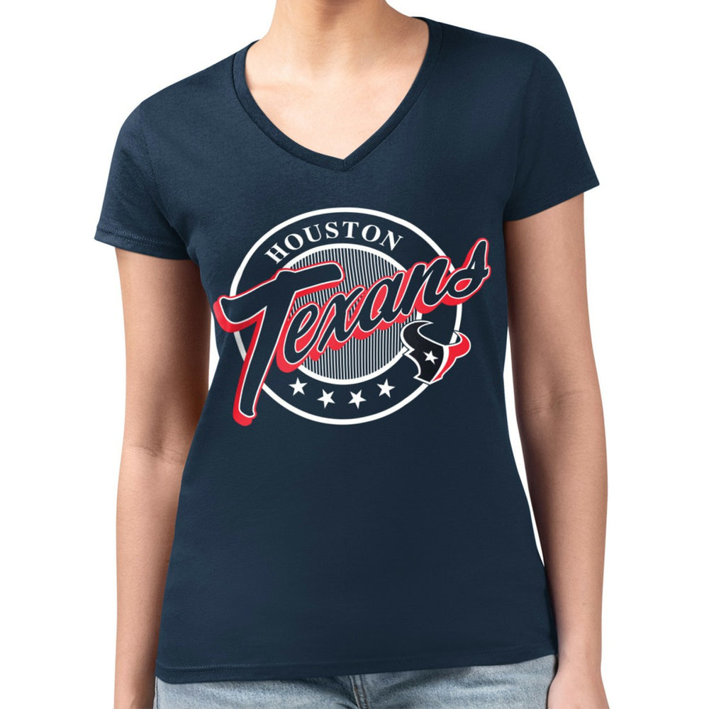Houston Texans G-III 4Her by Carl Banks Women's Super-Slim Fit Lightweight Pinstripe Circle V-Neck T-Shirt - Navy - NFL