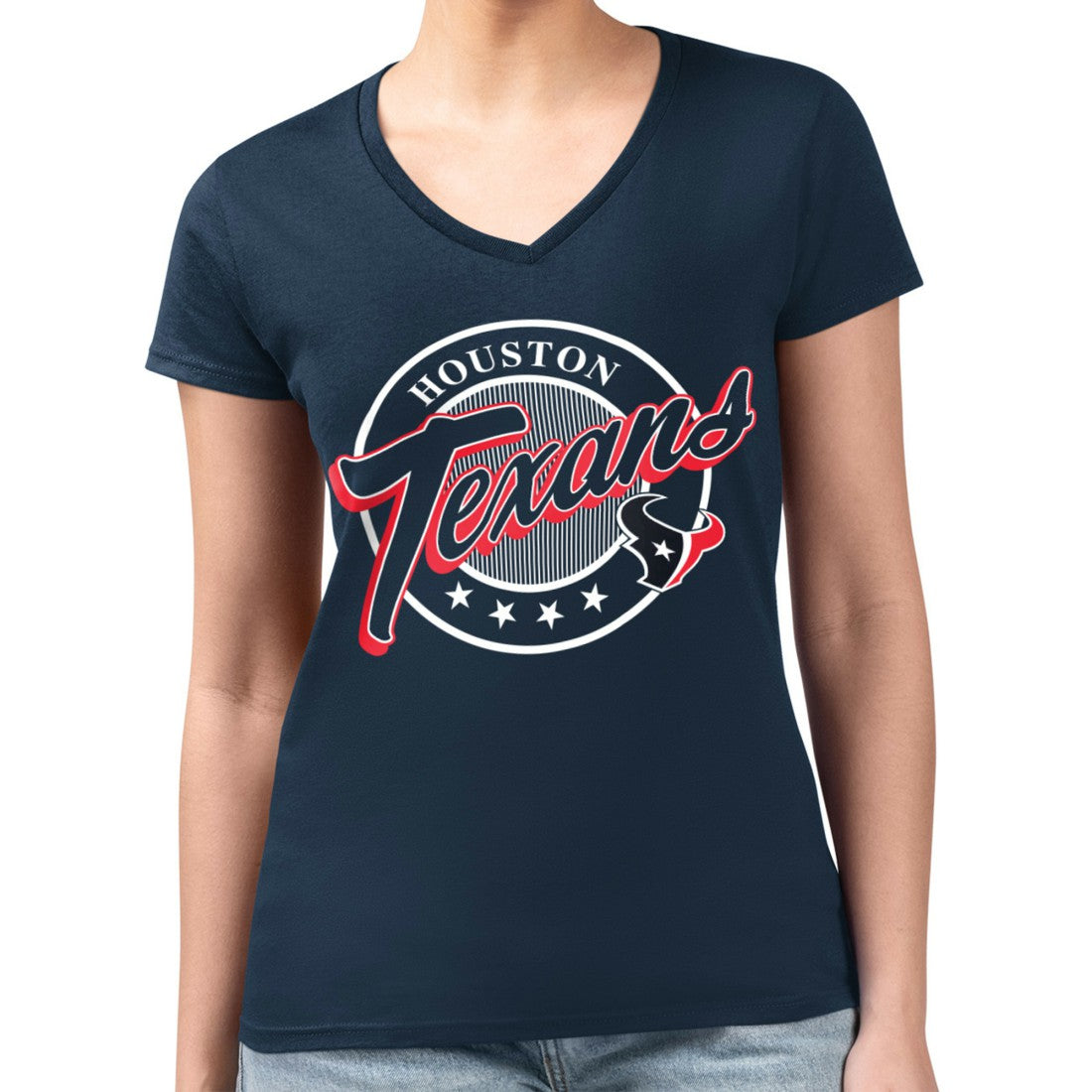 Houston Texans G-III 4Her by Carl Banks Women's Super-Slim Fit Lightweight Pinstripe Circle V-Neck T-Shirt - Navy - NFL