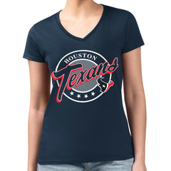 Houston Texans G-III 4Her by Carl Banks Women's Super-Slim Fit Lightweight Pinstripe Circle V-Neck T-Shirt - Navy - NFL