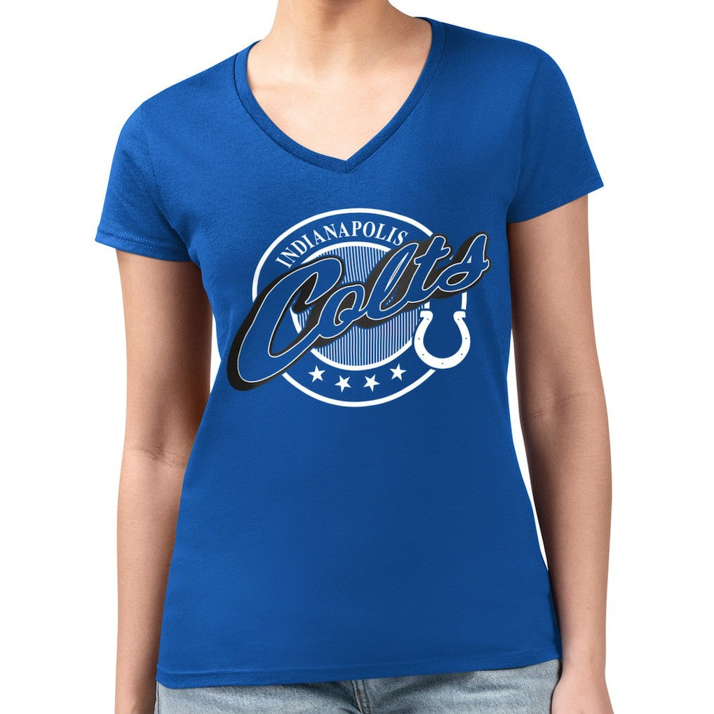 Indianapolis Colts G-III 4Her by Carl Banks Women's Super-Slim Fit Lightweight Pinstripe Circle V-Neck T-Shirt - Royal - NFL