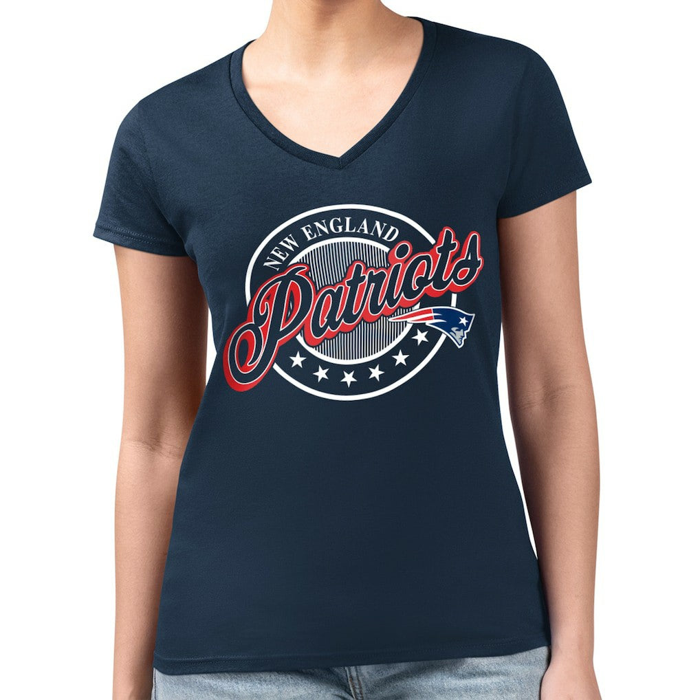 New England Patriots G-III 4Her by Carl Banks Women's Super-Slim Fit Lightweight Pinstripe Circle V-Neck T-Shirt - Navy - NFL
