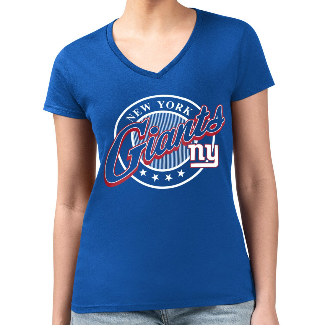 New York Giants G-III 4Her by Carl Banks Women's Super-Slim Fit Lightweight Pinstripe Circle V-Neck T-Shirt - Royal - NFL