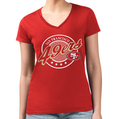San Francisco 49ers G-III 4Her by Carl Banks Women's Super-Slim Fit Lightweight Pinstripe Circle V-Neck T-Shirt - Scarlet - NFL