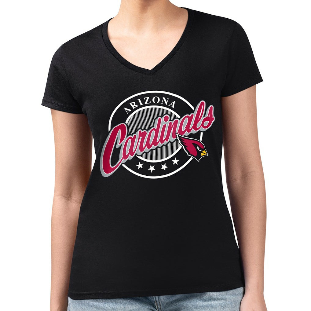 Arizona Cardinals G-III 4Her by Carl Banks Women's Super-Slim Fit Lightweight Pinstripe Circle V-Neck T-Shirt - Black - NFL